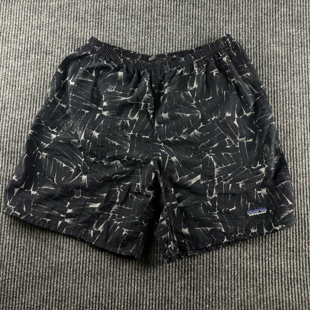 Patagonia Baggies 7 In Shorts Mens Medium Black Gray Abstract Brushstroke Print
